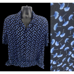 Toscano Firenze XXL 2XL Button Up Shirt Mens Black Blue Print 70s Inspired Disco